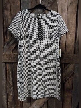 Calvin Klein Black and White Diagonal Striped Dress